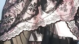 Crossdresser Wearing Cute Silky And Lace Dress