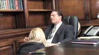 "Blonde lawyer sucks her boss&#039;s cock"