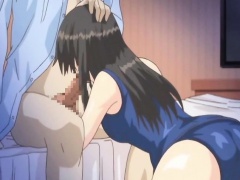 Swimsuit anime with big tits gets licked her pussy