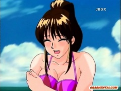 Bigboobs hentai gets massage in the beach