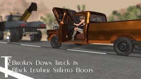 Broken Down Truck in Black Leather Stiletto Boots (mp4 1080p)