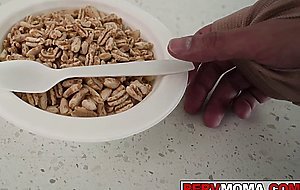 My stepmom lubes her big titties and gives me a titty fuck