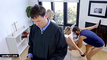 Mormon babe is holding her legs spread wide open while getting fucked harder than ever before