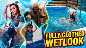 Fully Clothed Wetlook in Winter Layers: Diving Headfirst into Cold Pool Wearing Coat, Hoodie, Jeans & Converse, Then Removing Soaked Clothes