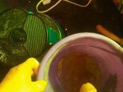 pissing wearing metal cockring jockstrap with cup