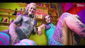 2 tattoo lesbians anal play with big toys in there assholes - atm, gapes, real orgasm