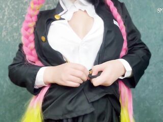Kanroji Mitsuri is masturbating her pink vagina until orgasm