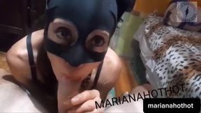 Amateur Spanish couple performs deepthroat blowjob with BDSM twist