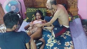MFM Hot black girl gets fucked by two big cock in her deep pussy , bengali Sex  .