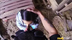 Farm Slut Kimmie Foxx sucks off a Fake Cop outdoors