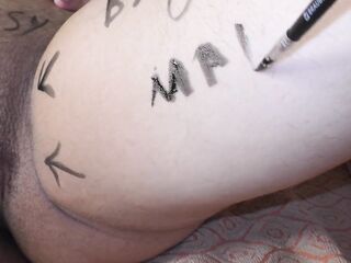 Wife gets covered in indecent body writings before indecent cheating sex!