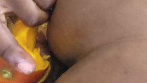Jamaican guy eats out Canadian girl with big black cock while she eats mango