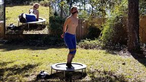 Outdoor Exercise turns to Escape Attempt when Stripped Gym Girl gets Tied Up, Nipple Clamped & Made to Bounce her Tiny Tits on a Trampoline! High Definition MP4 Version