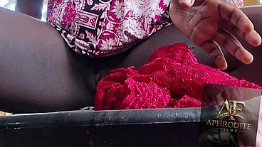 African maid does laundry with no pants on (pussy flashing)