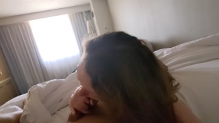 AMATEUR COUPLE HAS SEX ON VACATION IN A HOTEL - ENDS IN A CREAMPIE