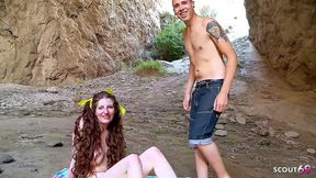 tall redhead ginger girl with big natural saggy tits sabrina deep at risky outdoor pick up casting fuck at the beach