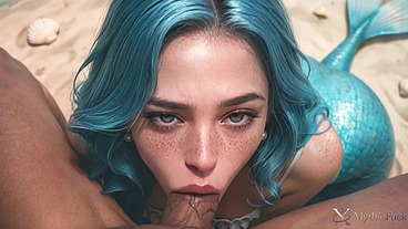 A blue-haired mermaid wanted to fuck me and my friends...so she drank a potion and got a juicy pussy and a sexy ass!! We showed that slut what real pleasure is! [AI]