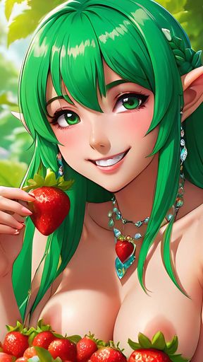 Ai Nude Art - Cartoon Style Nude Adult Woman Eating Strawberry