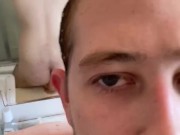 Twink rides dildo on bathroom sink