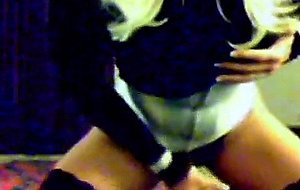 Amateur hottie in stockings wanking on cam