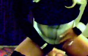 Amateur hottie in stockings wanking on cam