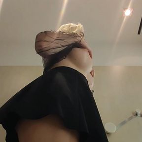 Try On Haul Transparent Clothes, Sexy blonde try on haul Clothes at the mall. Public fetish