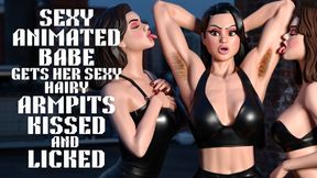 Sexyleather clad lesbian fetish babe gets her hairy armpits kissed and licked by two adoring slave girls hot armpit fetish animation copy