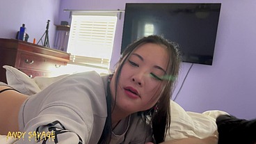 Morning POV BLOWJOB from asian whore