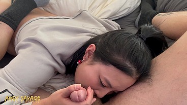 Morning POV BLOWJOB from asian whore
