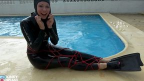 Wetsuit Bondage Mermaid: Slippery Pool Kink with Fins, Rope & Deep Diving - MP4