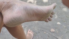 Dirty feet and flaccid dick, naked in public (avi)