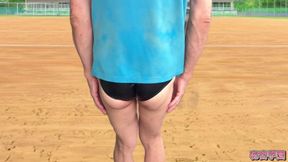 I ejaculate inside my rubber bloomers with an anal vibrator inserted.