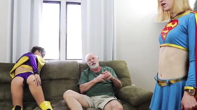 Behind the scenes - Batgirl and supergirl fucked by old man