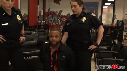 Horny officers arrive at barbershop to suck and fuck criminal