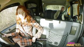 Redhead in a fake taxi offers hot sex tips with her athletic frame