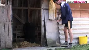 Hot cowgirl rides and sucks in barn