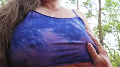 Milky tits drained outside by hungry stranger