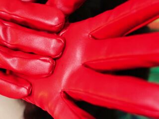 FURRY and lengthy red leather gloves ASMR episode close up