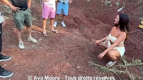Brunette beauty gets double-fucked by strangers in wild woods
