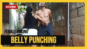 Hitting a man's belly hard (T)