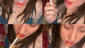 Smoking Close up - Wearing Lingerie & Red Lipstick