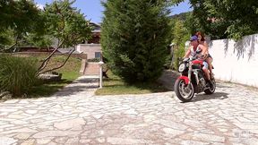 redhead shona river rides biker s big dick in the outdoors