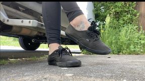 A Candid Shoeplay in Vans Sneakers - sneaker fetish and shoe fetish - Dangling in well worn used Shoes - 4k