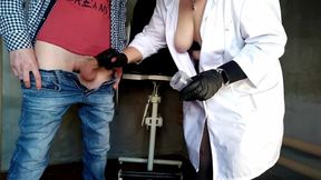 Mature hot nurse with saggy big breasts took my sperm sample