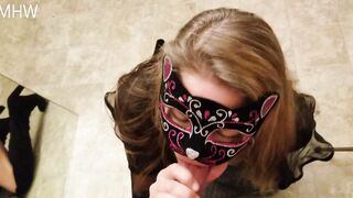 Masked Hotwife Swallows Hubbys Cum.