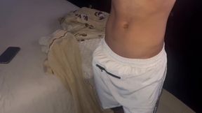 fucking my colleague&#039;s throat while lying on the bed