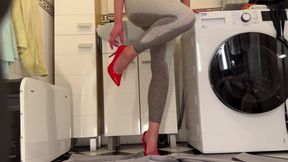 Desperate Pee in My Leggings and Red classic High Heels