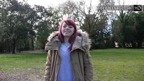 Watch this petite 18-year-old French-speaking cutie strip down to her lingerie for the first time on camera