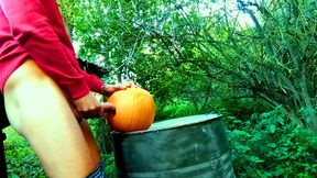 Twink Is Fucking a Pumpkin and Eating Own Creampie in the Garden