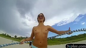 3 Sweet Chicks Take Off Bikini And Did Hoola By The Bea